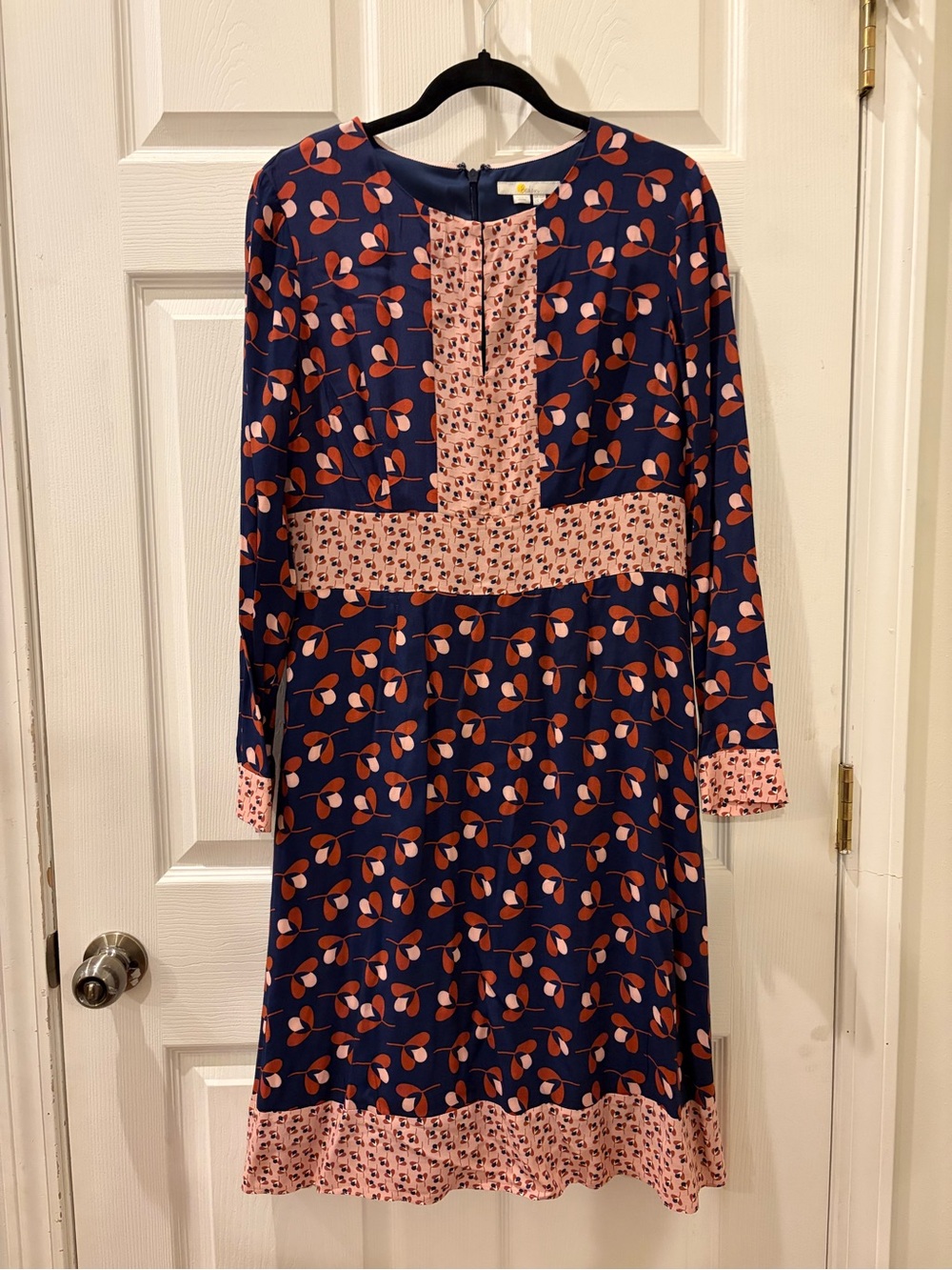 Boden Navy and Blush Floral Print Long-Sleeve Dress